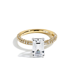 Emerald Cut Three Row Pave Engagement Ring Setting