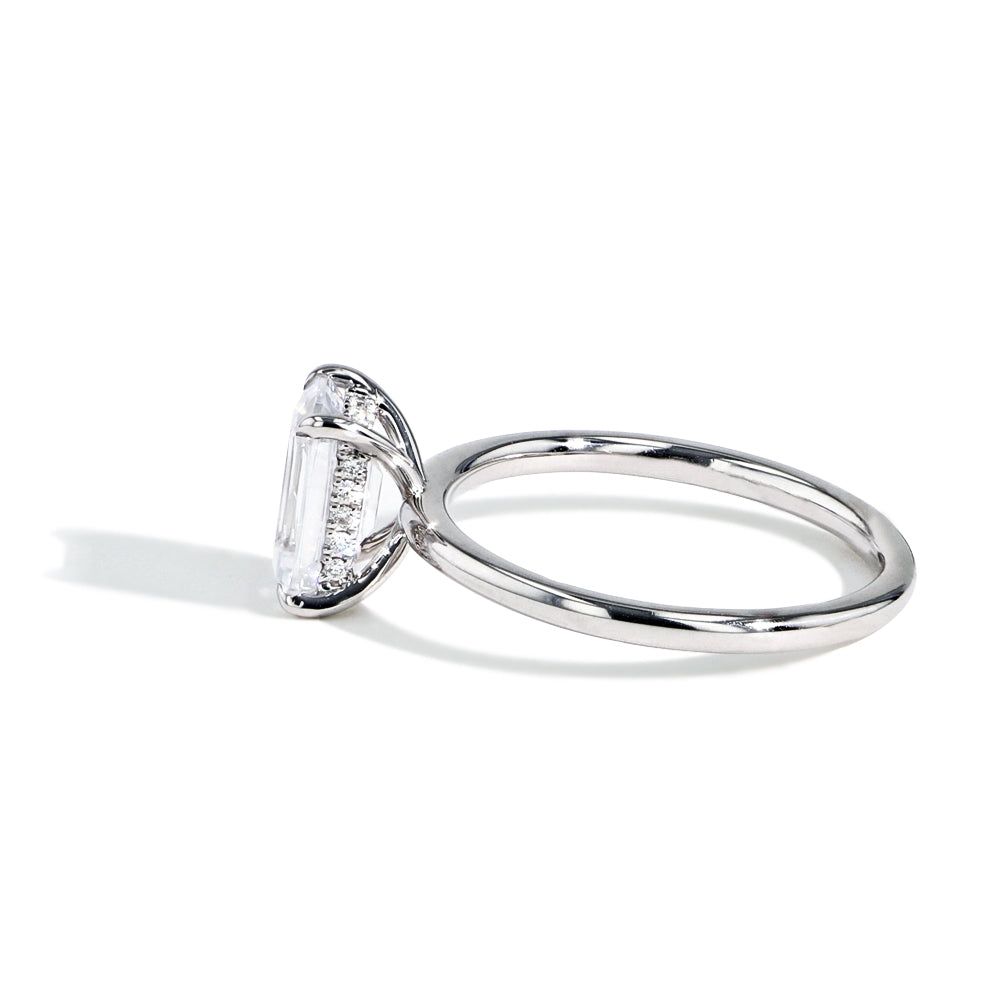 Ultra Thin Emerald Cut Hidden Halo Engagement Ring Setting in Platinum