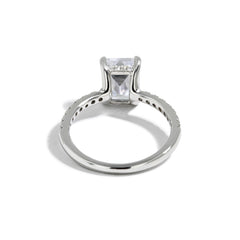 Emerald Cut Petite Hidden Halo Engagement Ring Setting in 14K White Gold