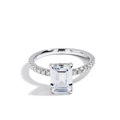 Emerald Cut Petite Hidden Halo Engagement Ring Setting in 14K White Gold