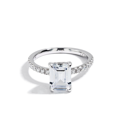 Emerald Cut Petite Hidden Halo Engagement Ring Setting in 14K White Gold - Private Label product