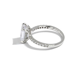 Emerald Cut Petite Hidden Halo Engagement Ring Setting in 14K White Gold