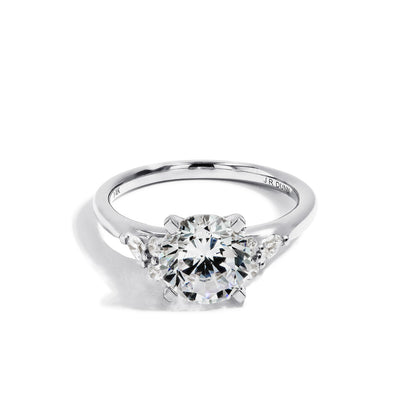 Round Side Stone Diamond Engagement Ring Setting in 14K White Gold - Private Label product