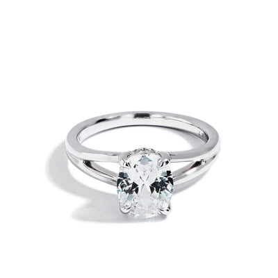 Oval Hidden Halo Split Shank Engagement Ring Setting in 14K White Gold - Private Label product