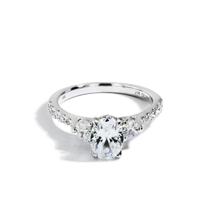 Three Stone Oval Halfway Shank Engagement Ring Setting in 14K White Gold - Private Label product
