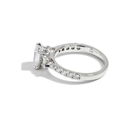 Three Stone Oval Halfway Shank Engagement Ring Setting in 14K White Gold