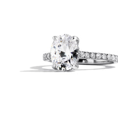 Oval Hidden Halo Halfway Shank Cathedral Engagement Ring Setting in 14K White Gold