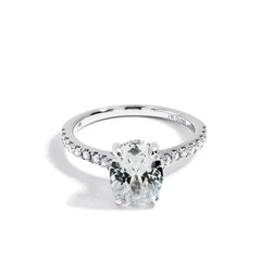 Oval Hidden Halo Halfway Shank Cathedral Engagement Ring Setting in 14K White Gold