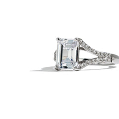 Emerald Cut Pave Split Shank Engagement Ring Setting in 14K White Gold