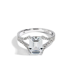 Emerald Cut Pave Split Shank Engagement Ring Setting in 14K White Gold