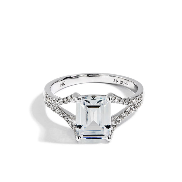 Emerald Cut Pave Split Shank Engagement Ring Setting in 14K White Gold