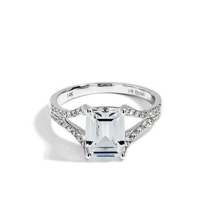 Emerald Cut Pave Split Shank Engagement Ring Setting in 14K White Gold - Private Label product