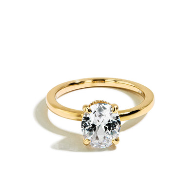 Oval Hidden Halo Engagement Ring Setting in 14K Yellow Gold - Private Label product