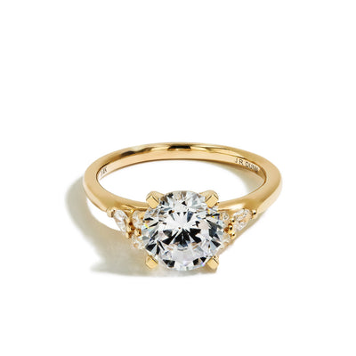 Round Side Stone Diamond Engagement Ring Setting in 14K Yellow Gold - Private Label product