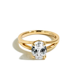 Oval Hidden Halo Split Shank Engagement Ring Setting in 14K Yellow Gold
