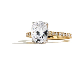 Oval Hidden Halo Halfway Shank Cathedral Engagement Ring Setting in 14K Yellow Gold