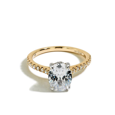 Oval Hidden Halo Halfway Shank Cathedral Engagement Ring Setting in 14K Yellow Gold - Private Label product