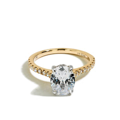 Oval Hidden Halo Halfway Shank Cathedral Engagement Ring Setting in 14K Yellow Gold