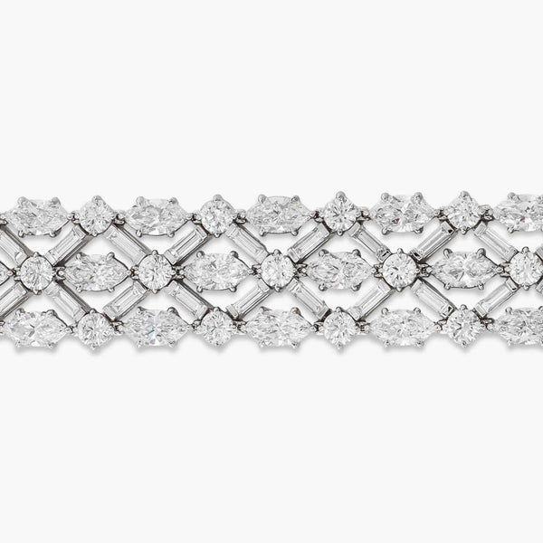 38 Carat Fancy Shape 3 Row Diamond Bracelet
