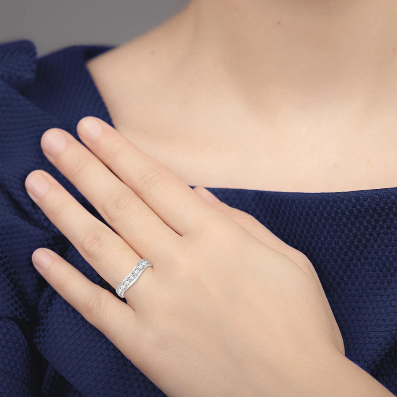1 Carat Diamond Channel Curved Wedding Band in White Gold