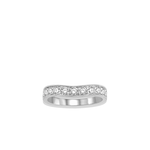 .75 Carat Curved Milgrain Wedding Band in White Gold