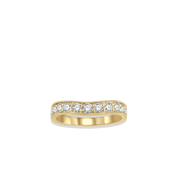.75 Carat Curved Milgrain Wedding Band in Yellow Gold