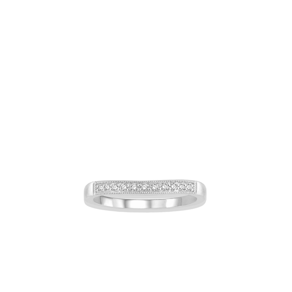 .10 Carat Curved Milgrain Wedding Band in White Gold