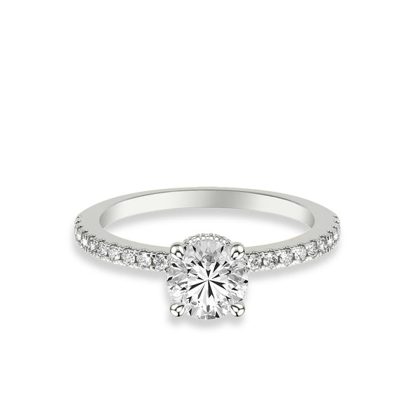 Round Hidden Halo Diamond Pave Engagement Ring Setting