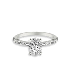 Oval and Alternating Side Stone Engagement Ring Setting