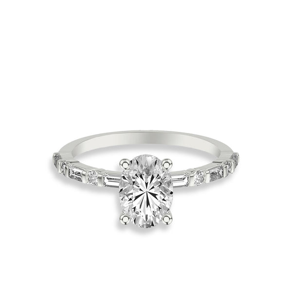 Oval and Alternating Side Stone Engagement Ring Setting