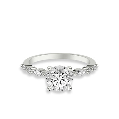 Round and Alternating Side Stone Engagement Ring Setting - Private Label product