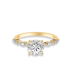 Round and Alternating Side Stone Engagement Ring Setting