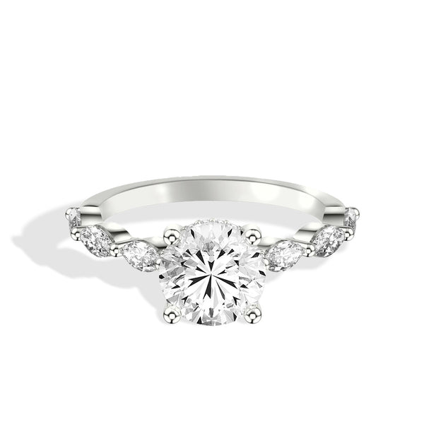 Round Diamond Marquise Side Stone Engagement Ring Setting