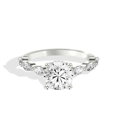 Round Diamond Marquise Side Stone Engagement Ring Setting - Private Label product
