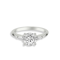 Classic Baguette and Round Three Stone Engagement Ring Setting