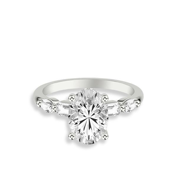 Oval and Emerald Alternating Side Stone Engagement Ring Setting