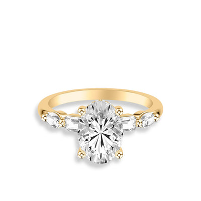 Oval and Emerald Alternating Side Stone Engagement Ring Setting - Private Label product