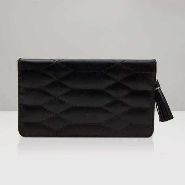 Wolf Caroline Black Leather Quilted Jewelry Portfolio Case