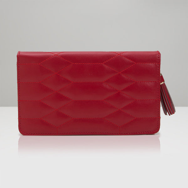 Wolf Caroline Red Leather Quilted Jewelry Portfolio Case