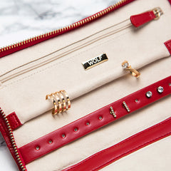 Wolf Caroline Red Leather Quilted Jewelry Portfolio Case