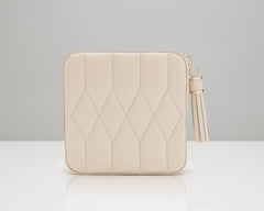 Wolf Caroline Quilted Leather Jewelry Zip Travel Case in Ivory