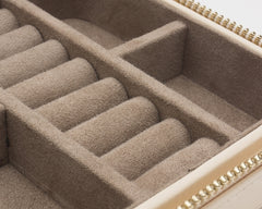 Wolf Caroline Quilted Leather Jewelry Zip Travel Case in Ivory