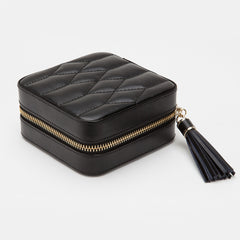 Wolf Caroline Black Leather Quilted Jewelry Zip Travel Case