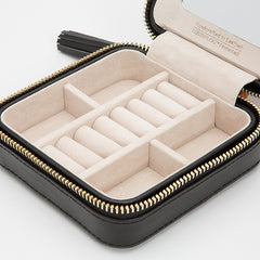 Wolf Caroline Black Leather Quilted Jewelry Zip Travel Case