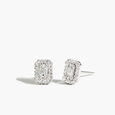 .37 Carat Emerald Cut Illusion Diamond Studs in 14k White Gold - Private Label product