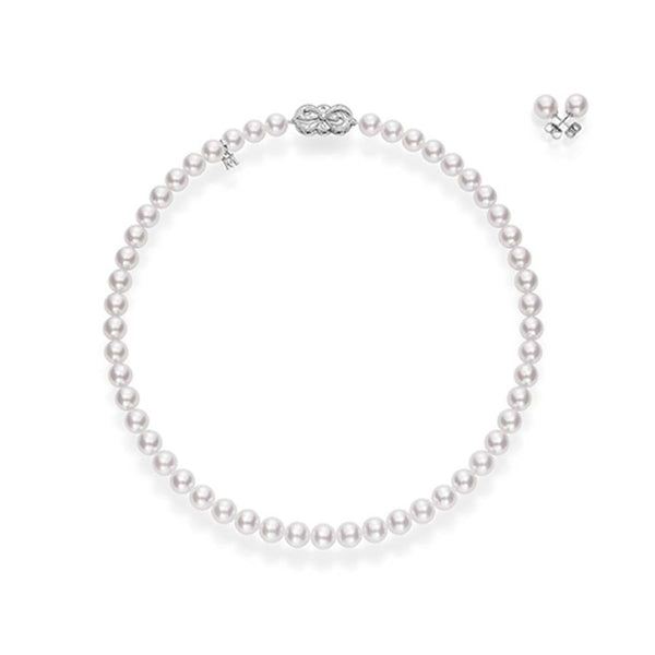 Mikimoto Ginza Akoya Pearl White Gold Box Set Necklace & Earring Set