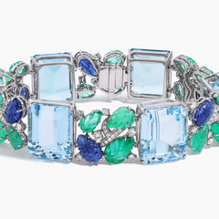 Mixed-Gemstone Leaf Motif Bracelet