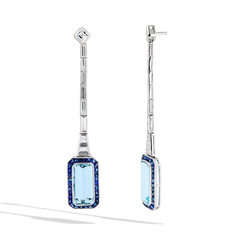 7 Carat Emerald-Cut Aquamarine and Blue Sapphire Drop Earrings