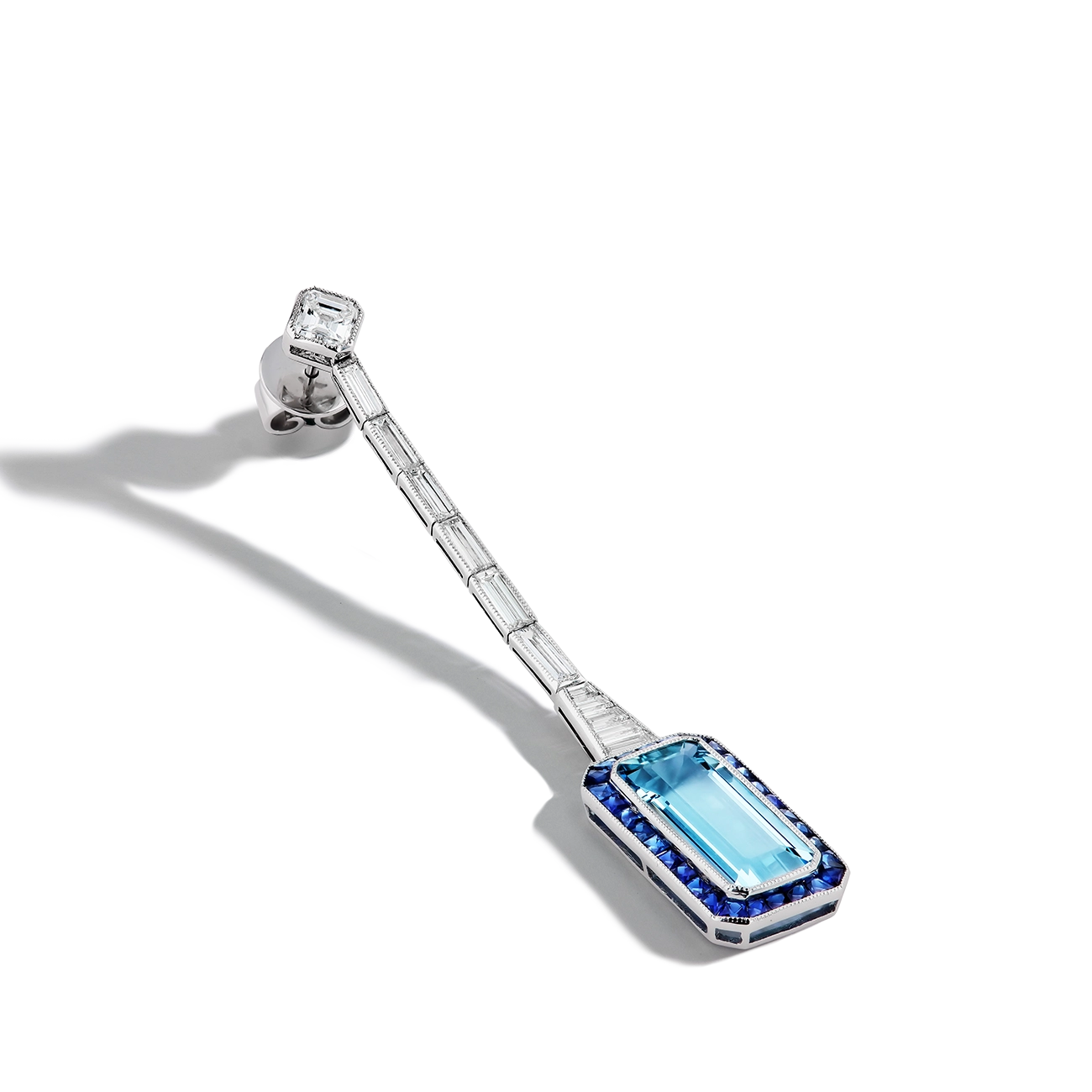 7 Carat Emerald-Cut Aquamarine and Blue Sapphire Drop Earrings