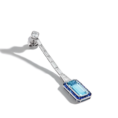 7 Carat Emerald-Cut Aquamarine and Blue Sapphire Drop Earrings